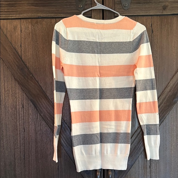 Rue21 V-Neck Sweater - Coral and Gray Stripes - Picture 2 of 3